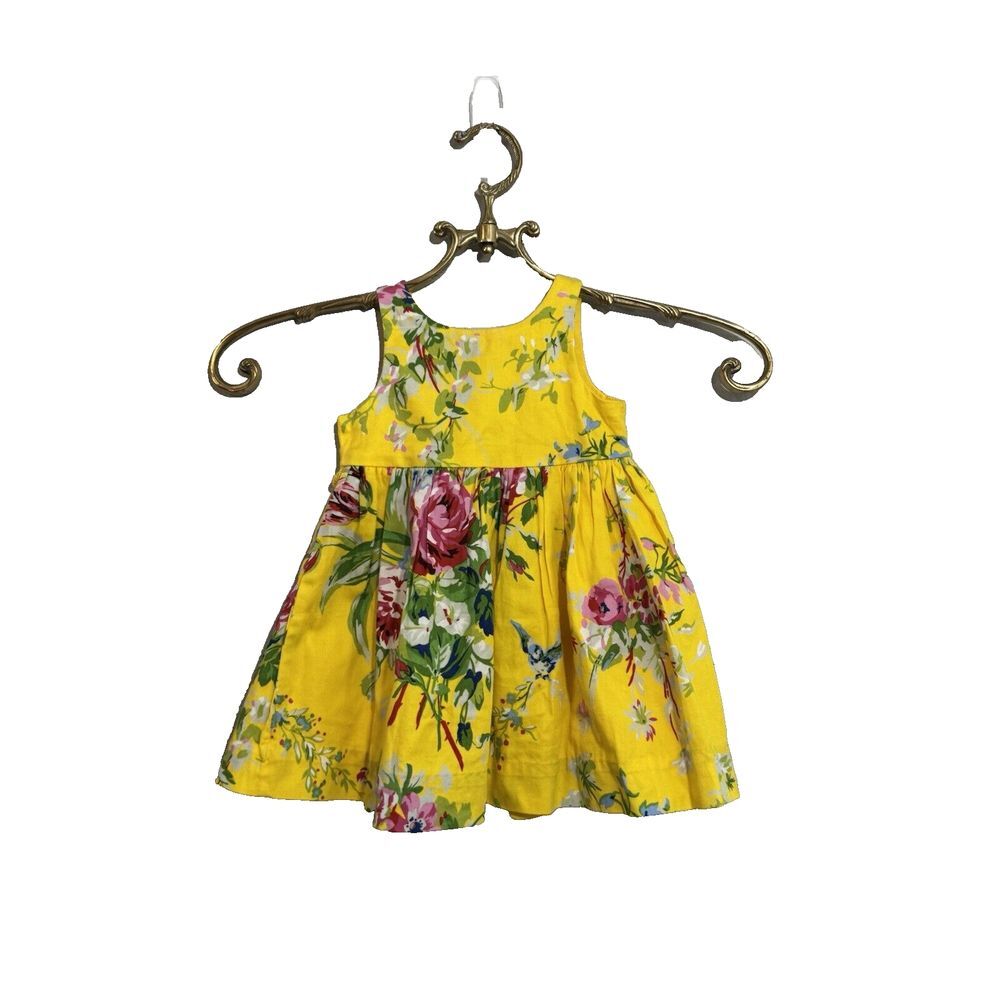 Ralph Lauren Infant Girls Yellow/White Stripe  Dress‎ & Bloomers 6M READ